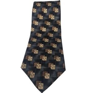 Roundtree & Yorke Mens Black and Gold Classic Tie Office Church Special Occasion